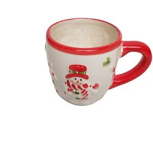 Snowman Christmas Mug Ceramic Red White Holiday Cottagecore